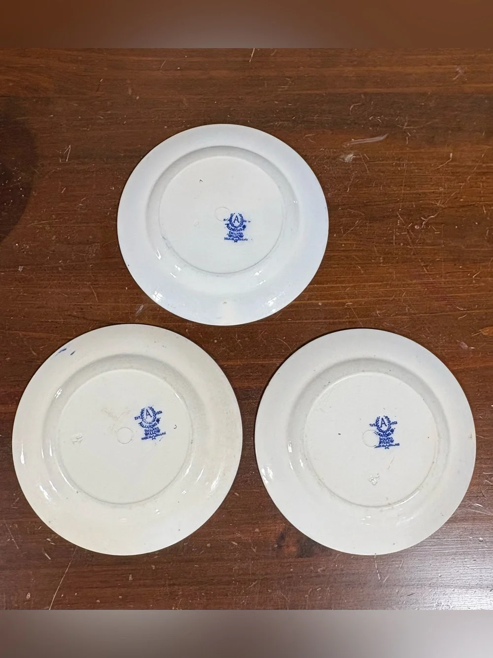 Allerton’s Ltd. Blue Willow 3 Salad/Dessert Plates Blue and White Chinoiserie.